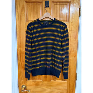 Banana Republic Italian Merino Wool Stripe Sweater Men’s Navy Gold Baruffa Yarn